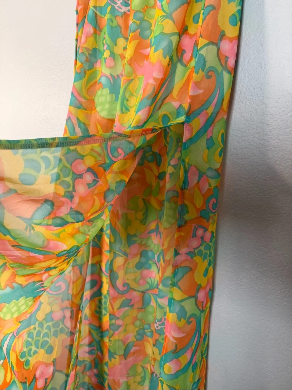 Show Me Your MuMu Vibrant Green Pink Yellow Orange Floral Sheer Maxi Skirt M